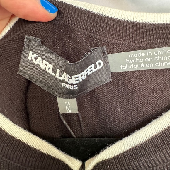 NWT Karl Lagerfeld Black and White Crewneck Sweater Size Medium - Picture 2 of 5